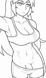 ai_edit bike_shorts cody_(dross) coloring_page dross futanari genderswap penis_peek sports_bra toned_futa