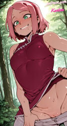 1girl 1girls ai ai_generated blush boobs boruto:_naruto_next_generations breasts clothes_pull dress female green_eyes haruno_sakura horny horny_female kanteia looking_at_viewer mature mature_body mature_female mature_woman naruto naruto_(series) pants pants_down pink_hair pussy pussy_juice sakura_haruno sakura_uchiha short_hair small_breasts sweat sweating tits uchiha_sakura woman