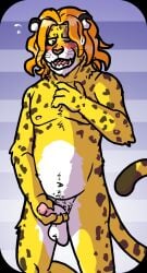 anthro blush bodily_fluids cheetah circumcised felid feline genital_fluids genitals hi_res kayadult male male_only mammal masturbation nude one_piece pedro_of_the_treetops penis precum simple_background solo