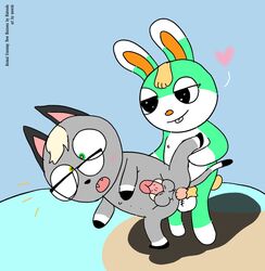 2boys anal anal_sex animal_crossing anthro balls blonde_hair blonde_pubes domestic_cat duo embarrassed felid feline felis genitals glasses hair heterochromia lagomorph leporid male male/male mammal mowub nintendo nude penetration penis pubes public public_nudity rabbit raymond_(animal_crossing) sasha_(animal_crossing) sex video_games yaoi