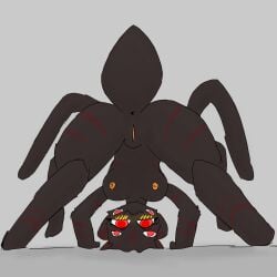 6_eyes anonymous_artist anthro anus arachnid arthropod arthropod_abdomen ass_up black_body black_fur blush blush_lines breasts casualties:_unknown eyebrows eyelashes female fluffy fur genitals gunsaw gunsawian hi_res markings multi_eye nipples presenting red_eyes simple_background solo spider spider_legs velvet_(gunsawian) vulva
