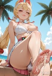 1futa ai_generated alice_thymefield alice_thymefield_(sea_of_thyme) animal_ears artist_name barefoot beach bikini blonde_hair braid breasts choker cum cum_on_body cum_on_feet day feet foot_focus futanari futarush hair_ornament heterochromia large_breasts long_hair looking_at_viewer nipples one_breast_out outdoors palm_tree patreon patreon_username red_eyes skirt sky smile soles solo sultryspark swimsuit testicles toes tree twintails white_bikini yellow_eyes zenless_zone_zero zzz