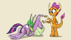 anthro anus dragon equid equine female female_prey feral feral_pred feral_prey friendship_is_magic genitals group hasbro head_first horse male male/female male_pred mammal my_little_pony mythological_creature mythological_scalie mythology oral_vore pony same_size_vore scalie shrabby smolder_(mlp) soft_vore spike_(mlp) trio twilight_sparkle_(mlp) vore vulva