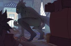 after_sex anthro biped bodily_fluids crouching cum cum_in_ass cum_inside dragonborn_(dnd) dungeons_and_dragons erection genital_fluids hasbro looking_at_viewer male nude ring scalie solo tres-art wizards_of_the_coast