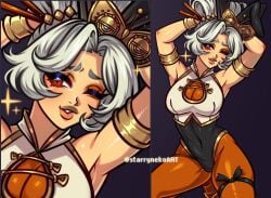 blush breasts bunny_ears bunny_girl bunnysuit eyeshadow lipstick medium_breasts pinup purah red_eyes starrynekoart tagme tears_of_the_kingdom the_legend_of_zelda white_hair wink winking_at_viewer