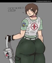 2d 2d_(artwork) ass behind_view behind_view_female big_ass big_butt brown-haired_female brown_hair brown_hair_female but clothed clothed_female collar female female_focus female_only from_behind from_behind_position huge_ass huge_butt large_ass large_butt light-skinned_female light_skin looking_at_viewer looking_back rebecca_chambers red_collar resident_evil resident_evil_0 short_hair short_hair_female solo solo_female solo_focus talking_to_viewer thick_thighs thighs video_game_character