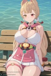 1female 1girl 1girls 2026 ai_generated alice_thymefield animal_ears artist_name bangs bare_shoulders bench big_ass big_breasts blonde_hair blush bracelet braid breasts choker cleavage closed_mouth curvy dress hair_ornament heterochromia hi_res high_quality high_resolution highres huge_ass huge_breasts jewelry large_breasts long_hair looking_at_viewer panties patreon patreon_username red_eyes sitting smile solo thigh_strap thighs twintails underwear unjobdespiert very_long_hair water watermark white_dress yellow_eyes zenless_zone_zero