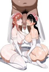 1boy 2girls ass big_penis black_hair butt chainsaw_man cum curves curvy dark_hair double_fellatio fat_ass female huge_ass huge_butt large_ass large_butt large_penis lingerie makima_(chainsaw_man) male mitaka_asa nakge06 red_hair redhead spiral_eyes tagme thick thick_ass thick_thighs thigh_highs thighhighs thighs wedding_lingerie wedding_veil yellow_eyes