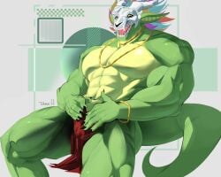 anthro bara barazoku lihzahrd lizard loincloth male male_only muscles muscular scalie skull skull_mask solo solo_male terraria tukeso1 witch_doctor_(terraria)