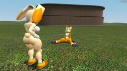 1boy 1girls 3d aroused big_ass big_balls big_breasts big_penis cream_the_rabbit flirty flirty_female garry's_mod imminent_sex nude sitting sonic_(series) sonic_the_hedgehog_(series) straight tails_the_fox