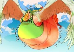 1girls flying food_in_mouth harpy huge_breasts hyper massive_belly monet_(one_piece) one_piece overweight paperclipeggs sandwich