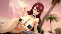 1girls atlus beach big_boobs big_breasts bikini bikini_bottom bikini_top boobs breasts cleavage grin huge_boobs huge_breasts large_boobs large_breasts looking_at_viewer micro_bikini mitsuru_kirijo on_side persona persona_3 rich_female sega solo solo_female taplewds wealthy_female
