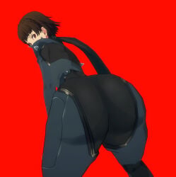 1girls 3d 3d_(artwork) accurate_art_style artist_request ass ass_focus atlus back_view bent_over big_ass big_butt blush blushing bodysuit brown_hair butt butt_focus buttocks embarrassed embarrassed_expression female female_only high_quality high_resolution highres huge_ass huge_butt makoto_niijima makoto_niijima_(queen) persona persona_5 presenting presenting_ass presenting_hindquarters red_eyes sega short_hair solo solo_female teenage_girl teenager thick_ass thick_butt thick_thighs tight_clothing