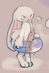 3_toes anthro balls beta_pokemon_(species) beta_pokemon_games big_ears big_penis blush bodily_fluids breath digitigrade feet foreskin fur genital_fluids genitals hi_res huge_penis humping long_penis male miii_cho nintendo panting penis pink_inner_ear pokemon pokemon_ruby_and_sapphire_beta pool_float precum precum_squirt small_but_hung solo toes unretracted_foreskin warabbit white_body white_fur