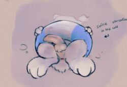 3_toes anthro anus balls beta_pokemon_(species) beta_pokemon_games big_penis feet flaccid genitals low-angle_view male miii_cho nintendo partially_submerged penis perineum pokemon pokemon_ruby_and_sapphire_beta pool_float solo text toes warabbit