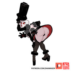 1girls bending_over dice_clan gloves multi_arm multi_eye multi_limb oc pale_skin patreon_logo red_eyes revealing_clothes shawnger skirt stockings top_hat unusual_pupils watermark