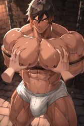 1boy bara big_ass big_balls big_nipples big_penis big_thighs genshin_impact muscles muscular muscular_male solo zhongli_(genshin_impact)