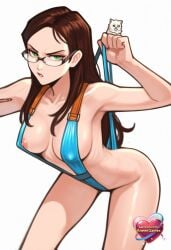 1girls ai_generated angry animal annoyed arched_back areola_slip arm_up armpits artist_logo artist_name ass bare_arms bare_shoulders bent_over black-framed_eyewear blue_one-piece_swimsuit breasts brown_hair cat cleavage clenched_hand clothes_pull collarbone covered_nipples cowboy_shot forehead frown glaring glasses green_eyes hand_up heart large_breasts leaning_forward legs_apart lips long_hair looking_at_viewer makeup medium_breasts nipple_slip nipples one-piece_swimsuit one-piece_swimsuit_pull parted_bangs parted_hair parted_lips pulled_by_self revealing_clothes ribs rimless_eyewear scowl semi-rimless_eyewear shiny_skin sideboob simple_background slingshot_swimsuit solo standing straight_hair strap_gap strap_pull swimsuit teeth thighs under-rim_eyewear v-shaped_eyebrows watermark web_address white_background