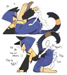anthro anthro_on_human anthro_penetrated human male mammal meeplux pal_(species) palworld sekhmet_(pal) size_difference tagme