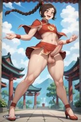 1girl 2_tails ai_assisted ai_generated arched_back aroused_face avatar_the_last_airbender big_balls blushing bows brown_eyes brown_hair cheerleader_outfit cock_ring crop_top cumming cute_face deepthroat erect_cock eye_shadow fat_ass femboy flat_chest gay hard_cock highres large_breasts large_cock masturbating masturbation micro_skirt mini_skirt nostra666 orgasm ty_lee white_skin