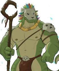anthro balls bara barazoku bulge flaccid lihzahrd lizard loincloth malcom508 male male_only muscles muscular penis scalie skull skull_mask solo solo_male terraria witch_doctor_(terraria)