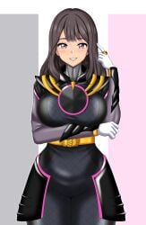 1girls alluring black_hair bodysuit ichikawa_sumino no.1_sentai_gozyuger no_helmet pin_up purple_eyes solo super_sentai treezero