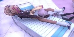 2girls ayano_aishi bully eating_pussy female gyaru holding_phone kashiko_murasaki pussy smile yandere_simulator yuri