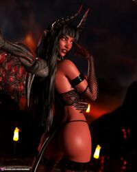 1girls 3d black_hair choker demon demon_girl demon_wings depth_of_field elf_ears female female_only fishnet_gloves fishnet_legwear fishnet_stockings fishnet_thighhighs fishnets gloves glowing_eyes glowing_markings hell horns large_breasts lipstick long_hair looking_at_viewer looking_back nipple_piercing nose_ring nude nude_female outdoor outdoor_nudity outdoors outside panties pinup pointy_ears red_body red_skin riskybomber see-through see-through_clothing see-through_panties sideboob slushe_(website) solo solo_female standing thighhighs very_long_hair wings yellow_eyes