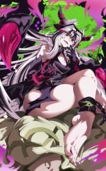 1girls black_hair chains cleavage corruption crossed_legs evil_smile feet fire_emblem fire_emblem_engage fire_emblem_heroes grey_hair kiran_(fire_emblem) laugh looking_down mind_control multicolored_hair nintendo oerba_yun_fang orphen_(pink_seito) red_nail_polish red_nails sitting sitting_on_person small_breasts thick_thighs thighs veyle_(fell_successor)_(fire_emblem) veyle_(fire_emblem)