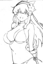 1girls arms_behind_back big_breasts bikini breasts busty cleavage female female_only fingerless_gloves gloves hair_ribbon half-closed_eyes heart highres king_of_fighters large_breasts legs long_hair looking_at_viewer monochrome nakoruru navel open_mouth pose posing ribbon samurai_shodown sensual side-tie_bikini_bottom sideboob sketch smile snk solo swimsuit thighs tongue traditional_media very_long_hair voluptuous