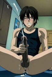 ai_art ai_assisted ai_generated cumming daisuke_ichijou ejaculating ejaculation gay jerking jerking_off jerkingoff male_focus male_masturbation masturbation resort_boin semen solo_male