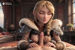 1boy 1boy1girl 1girls ai_generated armor artist_name astrid_hofferson bed blonde_hair blurry blurry_background braid breasts closed_eyes dreamworks erection fur_trim hi_res how_to_train_your_dragon indoors lips long_hair medium_breasts nipples nose paizuri parted_lips patreon_username pauldrons penis pov r34arts shoulder_armor solo_focus straight torn_clothes twitter_logo uncensored veins veiny_penis window