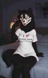 1girls 2026 2d absurd_res absurdres ai_generated anthro bed bed_sheet bedroom bedroom_eyes big_breasts black_body black_fur black_hair black_sclera blurry_background bottomless chromatic_aberration clothed clothing curvy curvy_figure dark_room director_joe420 door fangs female female_only film_grain furniture furry furry_female glitch glitch_effect hair_between_eyes heart hi_res high_resolution highres human_fetish illustrious_(stable_diffusion) indoors inside jpeg_artifacts lamp legs_together long_hair long_shirt looking_at_viewer mal0 malo monster monster_girl narrowed_eyes nightstand pillow poster print_shirt scp-1471 scp-1471-a scp_foundation seductive seductive_look self_upload sharp_teeth shirt short_sleeves sitting sitting_on_bed skull skull_head solo solo_anthro solo_female stable_diffusion t-shirt tail teeth text text_on_clothing text_on_shirt text_on_topwear thick_thighs three-quarter_portrait topwear touching_hair twirling_hair vhs_artifacts vhs_filter white_clothing white_eyes white_shirt white_topwear wide_hips wolf_ears wolf_girl wolf_tail