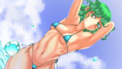 1girls bikini breasts female green_eyes green_hair nekiaya0 one-punch_man skimpy small_breasts solo tatsumaki