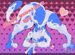 big_thighs blue_spots bracelets ear_piercing fan_character hi_res horns huge_thighs jack-o_pose leaky_emmet looking_at_viewer male mewtwo original_character piercing pokeball pokemon pokemon_(species) solo tagme tail valentine's_day