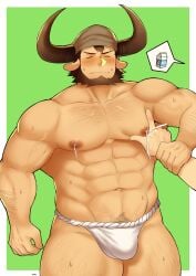 animal_ears artist_request balls bara beard blush bulge cow_ears draph facial_hair flaccid fundoshi fundoshi_only gastalga granblue_fantasy horns lactation male male_lactation male_only muscles muscular penis sweat sweating