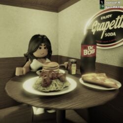 1female 3d big_breasts breasts cleavage clothed female food kururr34 low_quality not_porn roblox robloxian self_upload tagme