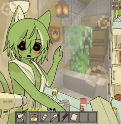 1girls blush blush blushing_at_viewer blushing_female creeper creeper_(minecraft) creeper_girl doremifaso64 female furry kemono looking_at_viewer minecraft naked tagme tnt
