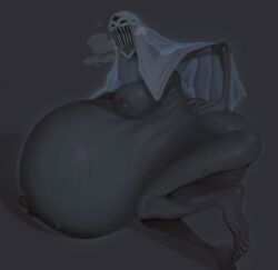 1girls belly big_belly big_breasts breasts dancer_of_the_boreal_valley dark-skinned_female dark_skin dark_souls dark_souls_3 faceless faceless_female female fromsoftware hand_on_hip hellbrain huge_belly hyper_pregnancy mask monster_girl nipples outie_navel pregnant solo sweat