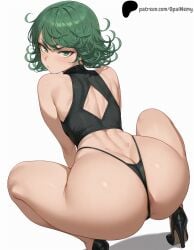 1girls ai_generated angry anus_peek arms_at_sides ass back bangs bare_shoulders black_footwear black_panties blush crop_top curvy female from_behind green_eyes green_hair hi_res high_heels high_quality high_resolution highres huge_ass legs light_blush looking_at_viewer looking_back nose one-punch_man opal_nemy panties patreon patreon_logo patreon_url patreon_username plain_background pussy_peek self_upload shadow shiny shiny_hair shiny_skin short_hair simple_background squatting tatsumaki thick_thighs thighs underwear watermark white_background