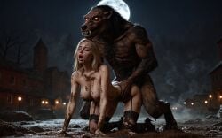 1boy 1girls ai_generated female_human female_human/male_feral female_human/male_monster feral_on_female feral_on_human full_moon interspecies interspecies_sex male_feral male_feral/female_human male_monster monster monster_on_female monster_on_human monster_penetrating noone3d petite slim slim_waist