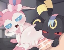 anal anal_sex black_body black_eyes black_fur blue_eyes bodily_fluids censor_bar censored eeveelution erection female feral feral_penetrated fur generation_2_pokemon generation_6_pokemon genitals group hi_res himimi human human_on_feral human_penetrating human_penetrating_feral interspecies male mammal markings nintendo oral oral_penetration penetration penile penile_penetration penis pink_body pink_fur pokemon pokemon_(species) quadruped red_sclera sex sweat sylveon trio umbreon white_body white_fur yellow_markings zoophilia