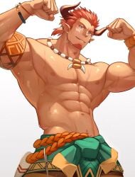 abito000 animal_ears armpit armpits balls bara cow_ears draph flexing granblue_fantasy horns lantana_(granblue_fantasy) male male_only muscles muscular penis shirtless solo solo_male sweat sweating