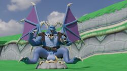 3d_(artwork) activision anthro balls balls_on_face belt belt_buckle bianca_(spyro) blender_(artwork) blue_body blue_eyes blue_scales bone bubba_(spyro) buckle claws digital_media_(artwork) doublestuffed dragon duo female fur genitals hi_res horn lagomorph leporid male mammal membrane_(anatomy) membranous_wings mythological_creature mythological_scalie mythology neckwear rabbit rescued_dragons_(spyro) scales scalie skull spikes spyro_the_dragon tan_body tan_fur teeth wings