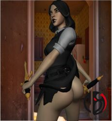 big_ass black_skirt breasts business_suit exibitionism female fortnite golden_eyes marigold_(fortnite) milf naked_female white_skin