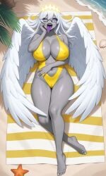 ai_assisted angel angel_wings beach bikini commission commission_art commissioner_upload halo knightnyan retzhuko_(artist) sophia_(retzhuko) tongue tongue_out wings