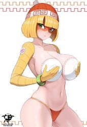 arms_(game) big_breasts bowl covering_breasts female kaos_art min_min_(arms) nintendo solo topless wide_hips