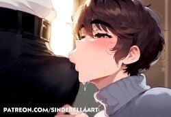 1boy1girl ai_generated bulge bulge_through_clothing bulge_under_clothes commission female idolmaster idolmaster_cinderella_girls oikawa_shizuku patreon_url shizuku_oikawa sinderellaart tease teasing thick voluptuous voluptuous_female