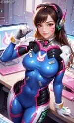 ai_generated d.va overwatch plugsuit posing smile tight_clothing