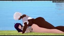 1female 1futa 3d ahoge amber_eyes asturia_(cool_vibrations) chocolate_and_vanilla outside_sex prone_bone tagme video